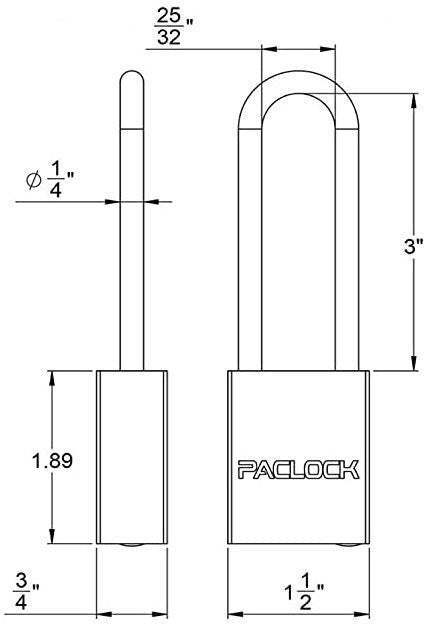 Paclock 90A-PRO Aluminum Padlock 3" Tall Shackle Lock Out Tag Out