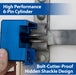 Blue high performance 6-pin cylinder with text on bolt-cutter-proof design