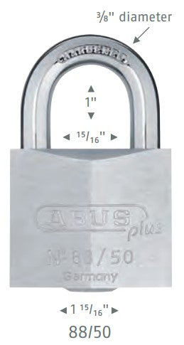 Abus Lock 88/50 Chrome Plated Brass Padlock High Security Dimensions