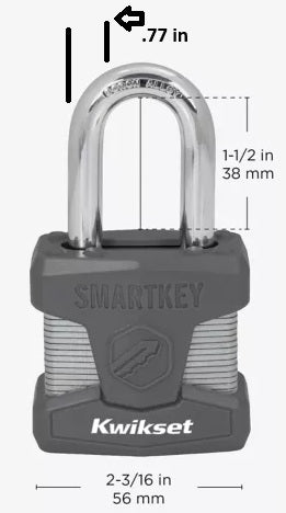 Kwikset 90260-040 SmartKey Laminated Steel Padlock Dimensions