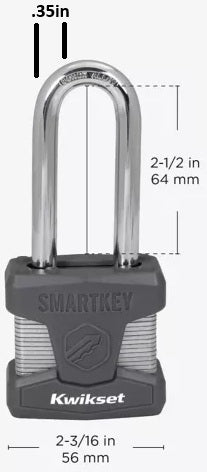 Kwikset 90260-046 SmartKey Laminated Steel Padlock Dimensions