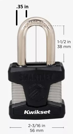 Kwikset 90260-060 SmartKey Weather Resistant Padlock Dimensions