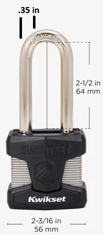 Kwikset 90260-062 SmartKey Weather Resistant Padlock Dimensions