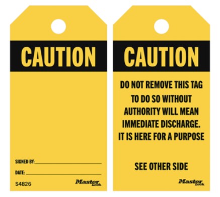 Master Lock S4826 Brass Grommet Yellow Caution Safety Tags