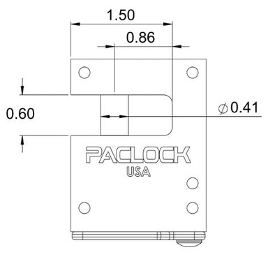 Technical drawing of a lock component with dimensions and 'Paclock USA' branding.