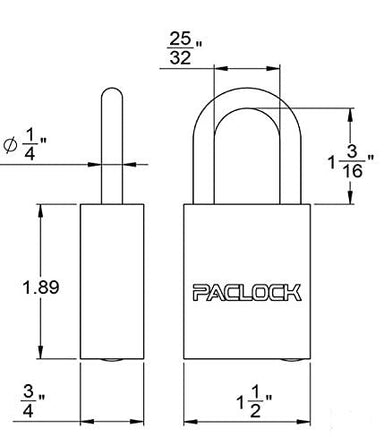 Paclock 90A-PRO Padlock Dimensions 1-3/16" Tall Shackle